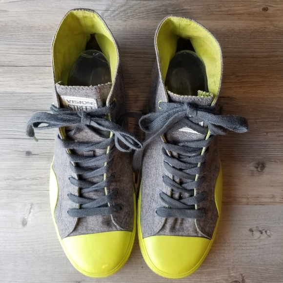 Vision Street Wear Hi Top Retro Style Gray Neon Green Skate Sneakers - Picture 3 of 9